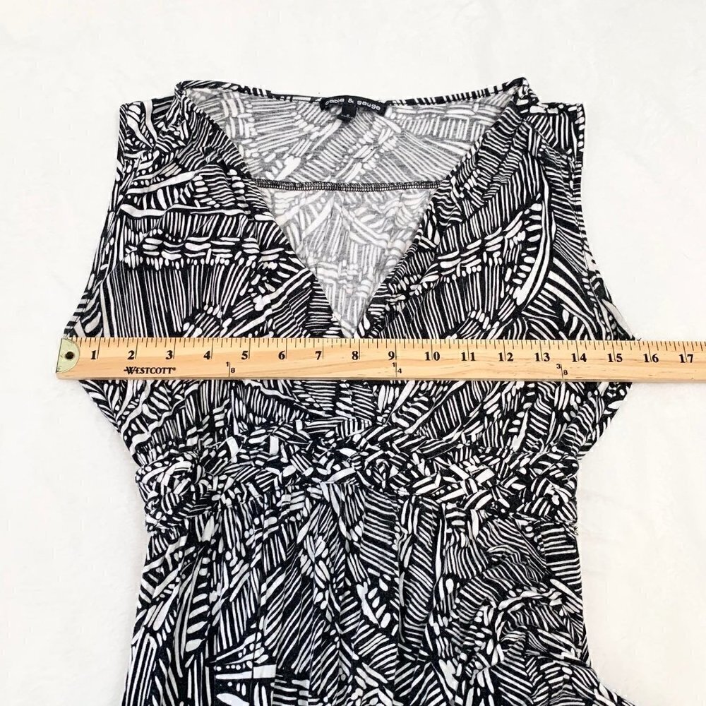 Cable & Gauge Maxi Dress Women Size S‎ Black White Abstract Faux Wrap Smocked - Picture 9 of 11